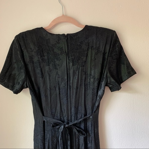 Vintage black silky satin maxi dress 90’s floral button - Picture 7 of 9